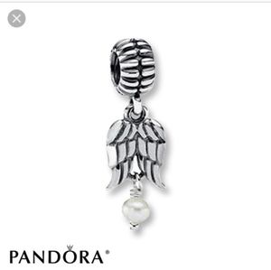 Pandora Charm Silver Angel Wings Dangle Pearl